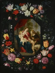 Virgin and Child with St Elizabeth and Saint John the Baptist in a Garland of Flowers